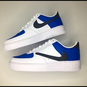 NEW Nike Air Force 1 Custom Blue Black Backward Check Fragment Size 9.5 Sneakers